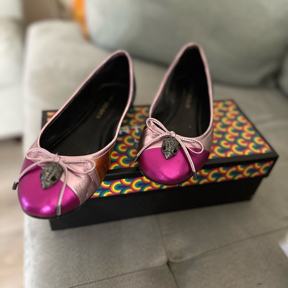 Kurt Geiger Pink and Purple Flats with Bow Detail